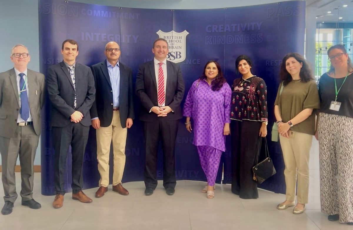 Shahmeen Islam with a group at the British School of Bahrain