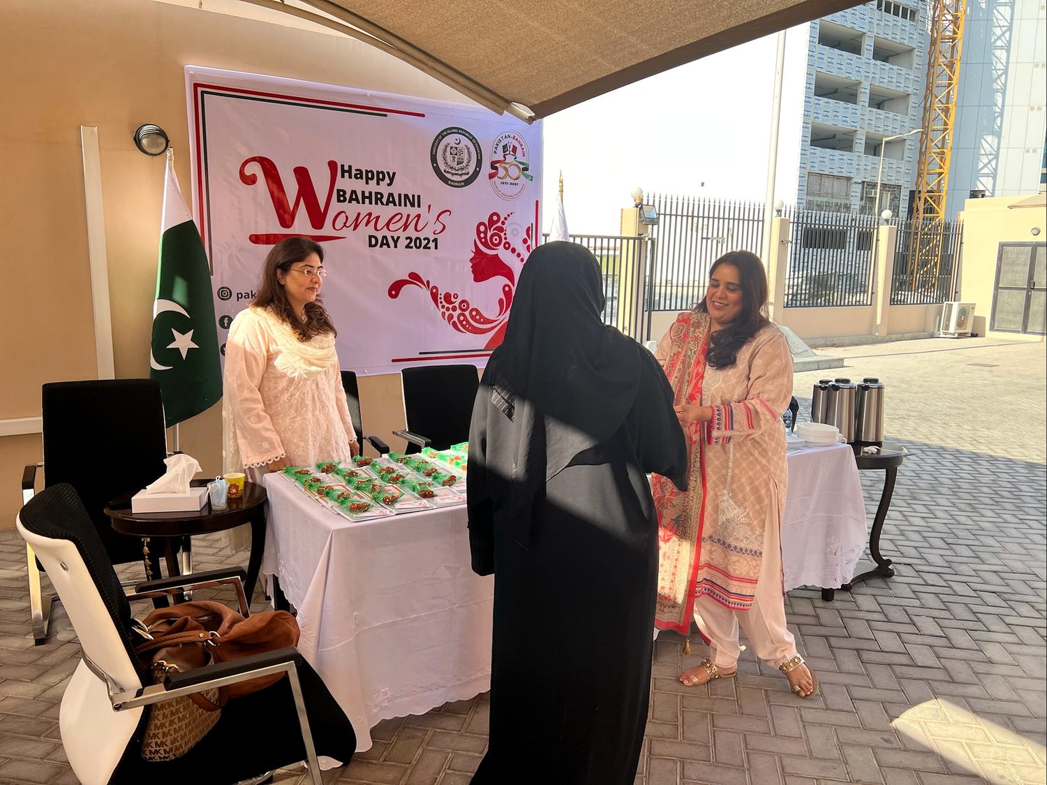 A stall under a Happy Bahraini Women’s Day 2021 banner