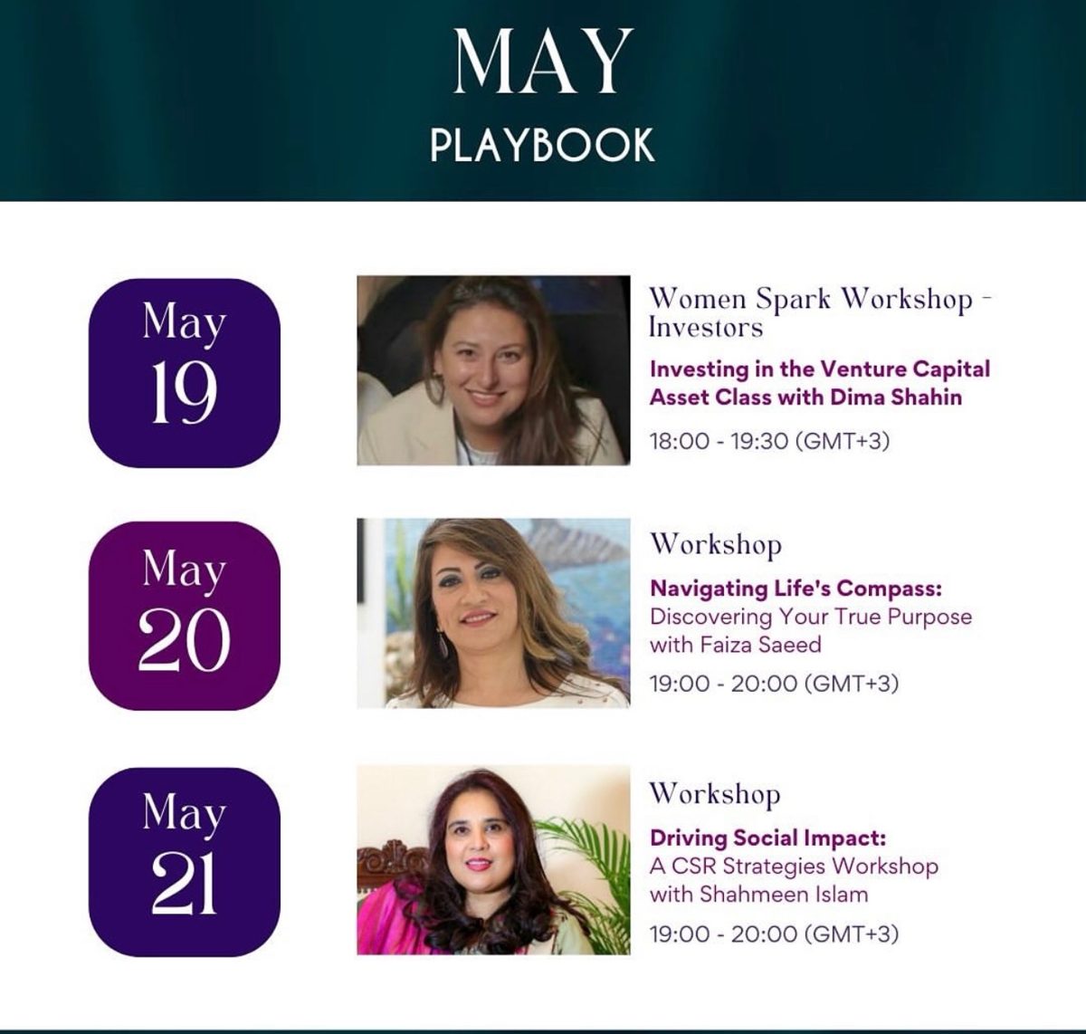 Playbook May workshop schedule