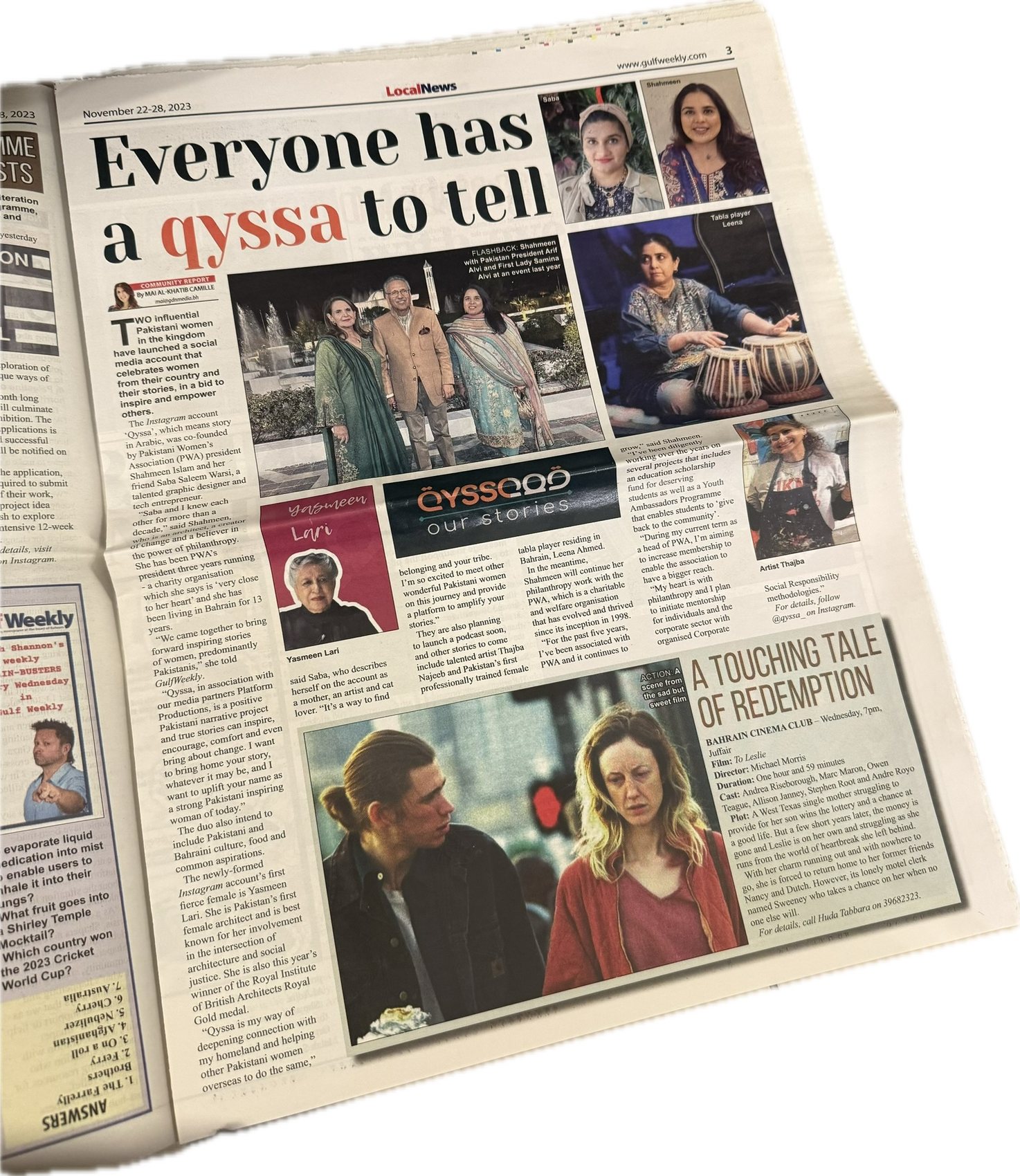 Gulf Weekly newspaper page headlined Everyone has a qyssa to tell